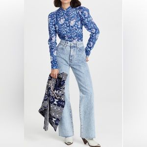 Alix of Bohemia Blue White Paisley Floral Blouse Top Shirt Annabel Lupine Sm